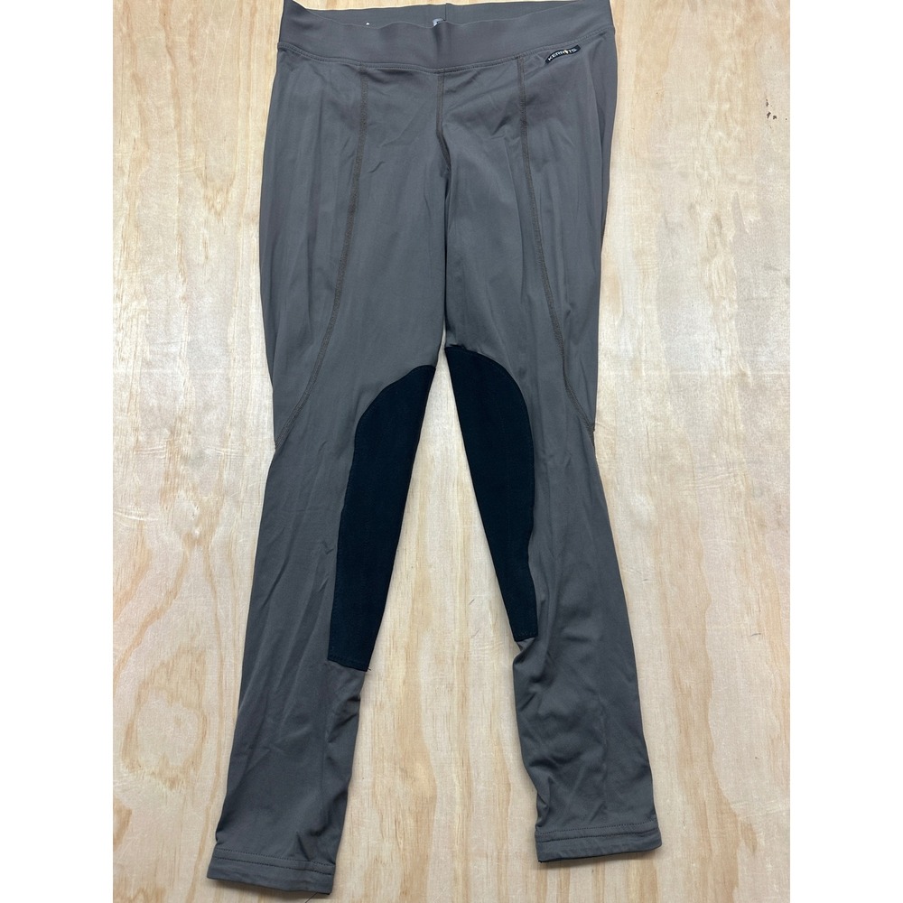 Kerrits Performance Equestrian Riding Tights Gray Black Knee Patch Womens Large